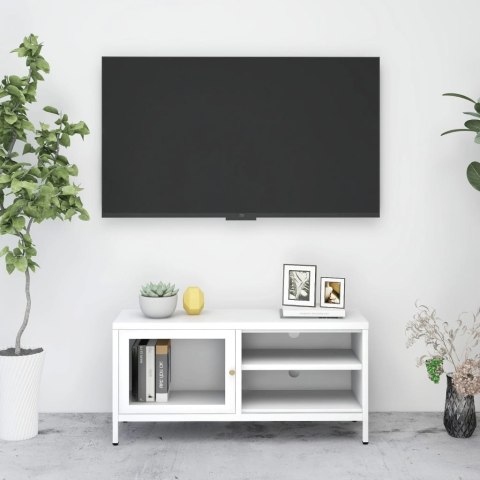 SZAFKA POD TELEWIZOR BIAŁA 90X30X44CM STAL I SZKŁO