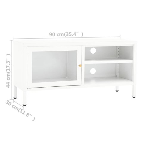 SZAFKA POD TELEWIZOR BIAŁA 90X30X44CM STAL I SZKŁO