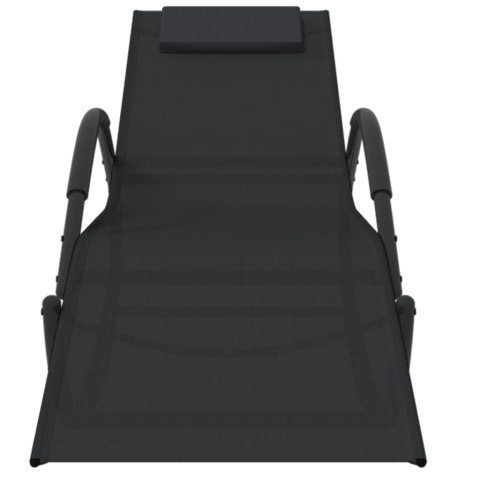 BUJANE LEŻAKI 2 SZT CZARNE STAL I TKANINA TEXTILENE