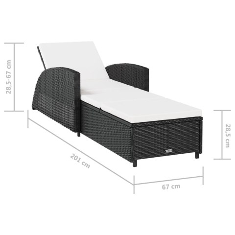 LEŻAK OGRODOWY Z KREMOWĄ PODUSZKĄ POLIRATTAN CZARNY