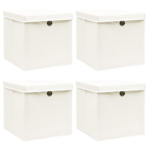 PUDEŁKA Z POKRYWAMI 4 SZT. BIAŁE 32X32X32CM TKANINA