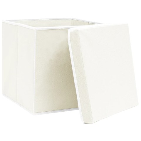 PUDEŁKA Z POKRYWAMI 4 SZT. BIAŁE 32X32X32CM TKANINA