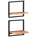 PÓŁKI ŚCIENNE 2 SZT. 40X24X35 DREWNO AKACJOWE I STAL