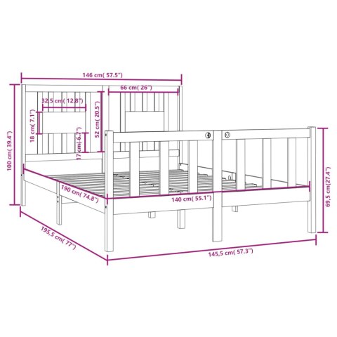 RAMA ŁÓŻKA BIAŁA DREWNO 140X190CM
