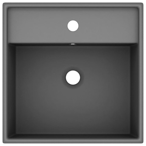 KWADRATOWA UMYWALKA Z PRZELEWEM MATOWA CIEMNOSZARA 41X41CM
