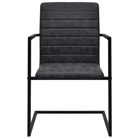 KRZESŁA STOŁOWE WSPORNIKOWE 2SZT CZARNE SKÓRA