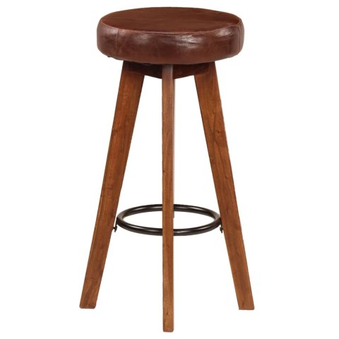 STOŁKI BAROWE 2 SZT SKÓRA NATURALNA I DREWNO AKACJOWE