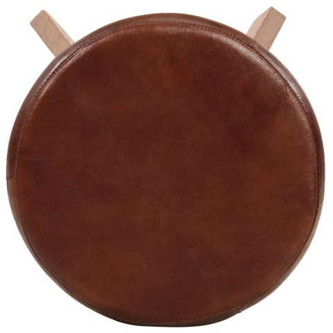 STOŁKI BAROWE 2 SZT SKÓRA NATURALNA I DREWNO AKACJOWE