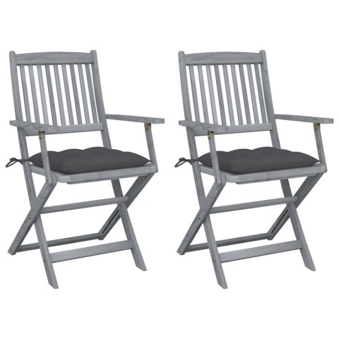 SKŁADANE KRZESŁA OGRODOWE 2SZT. Z PODUSZKAMI AKACJOWE