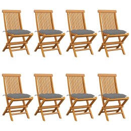 KRZESŁA OGRODOWE Z SZARYMI PODUSZKAMI 8SZT. DREWNO TEKOWE