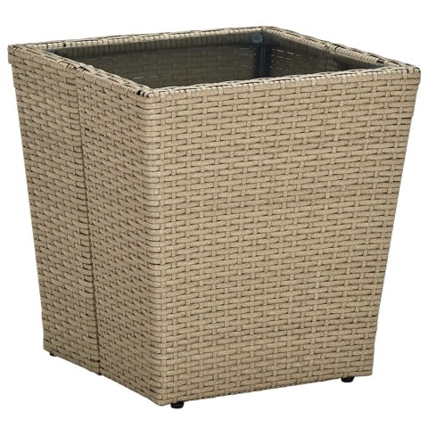 STOLIK HERBACIANY BEŻOWY 41,5X41,5X44CM RATTAN PE I SZKŁO