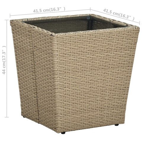 STOLIK HERBACIANY BEŻOWY 41,5X41,5X44CM RATTAN PE I SZKŁO