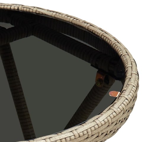 STOLIK HERBACIANY BEŻOWY 60CM RATTAN PE I SZKŁO HARTOWANE