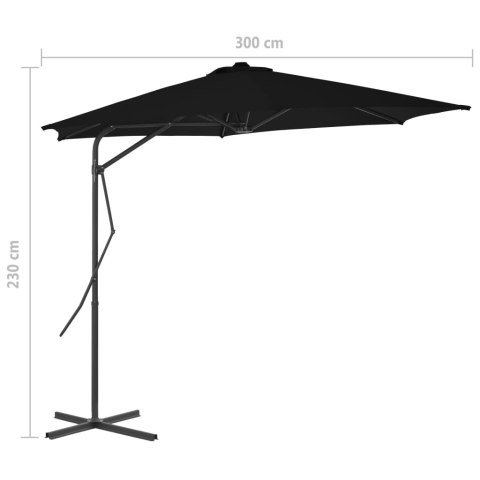 PARASOL OGRODOWY NA STALOWYM SŁUPKU CZARNY 300X230CM