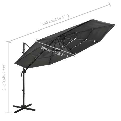 4-POZIOMOWY PARASOL NA ALUMINIOWYM SŁUPKU ANTRACYTOWY 3X3M