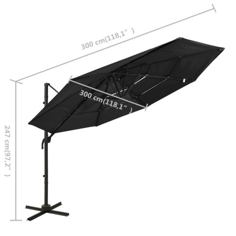 4-POZIOMOWY PARASOL NA ALUMINIOWYM SŁUPKU CZARNY 3X3M