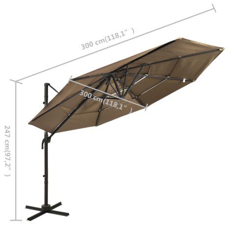 4-POZIOMOWY PARASOL NA ALUMINIOWYM SŁUPKU TAUPE 3X3M