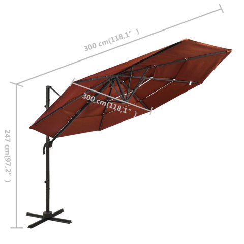 4-POZIOMOWY PARASOL NA ALUMINIOWYM SŁUPKU TERAKOTOWY 3X3M