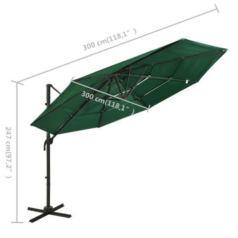 4-POZIOMOWY PARASOL NA ALUMINIOWYM SŁUPKU ZIELONY 3X3M
