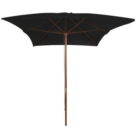 PARASOL OGRODOWY NA DREWNIANYM SŁUPKU CZARNY 200X300CM