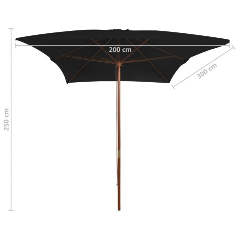 PARASOL OGRODOWY NA DREWNIANYM SŁUPKU CZARNY 200X300CM