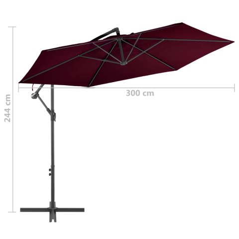 PARASOL WISZĄCY Z ALUMINIOWYM SŁUPKIEM BORDOWY 300CM
