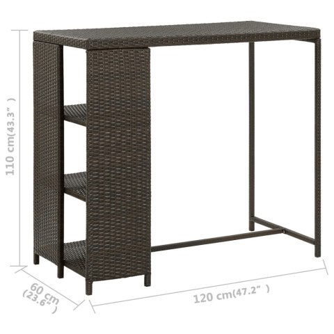 STOLIK BAROWY Z PÓŁKĄ BRĄZOWY 120X60X110CM POLIRATTAN