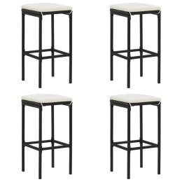 STOŁKI BAROWE Z PODUSZKAMI 4 SZT. CZARNE POLIRATTAN