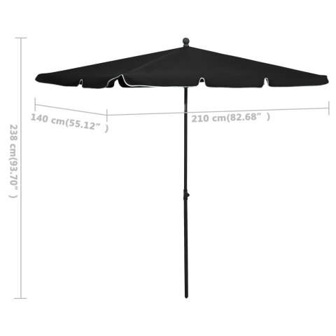 PARASOL OGRODOWY NA SŁUPKU 210X140CM CZARNY