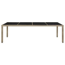 STÓŁ OGRODOWY BEŻOWY 250X100X75CM SZKŁO I RATTAN PE