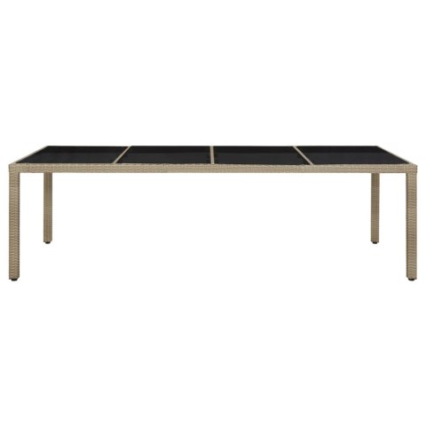 STÓŁ OGRODOWY BEŻOWY 250X100X75CM SZKŁO I RATTAN PE