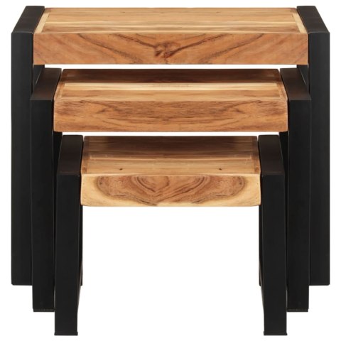 3 STOLIKI LITE DREWNO AKACJOWE I KAUCZUKOWE W STYLU DREWNA SHEESHAM LOFTOWE