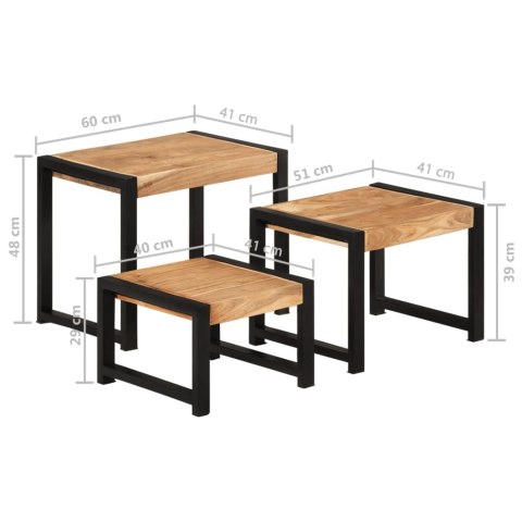 3 STOLIKI LITE DREWNO AKACJOWE I KAUCZUKOWE W STYLU DREWNA SHEESHAM LOFTOWE