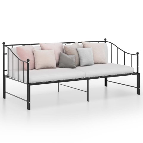 SOFA Z WYSUWANĄ RAMĄ ŁÓŻKA CZARNA METALOWA 90X200CM