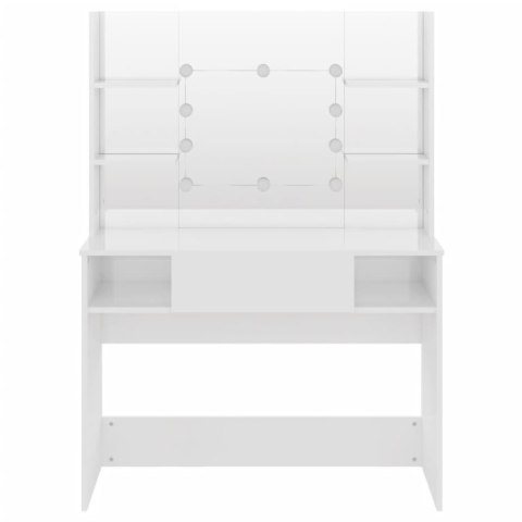 STOLIK DO MAKIJAŻU Z LED 100X40X135CM LŚNIĄCY BIAŁY