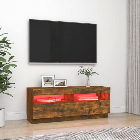 SZAFKA POD TV Z OŚWIETLENIEM LED PRZYDYMIONY DĄB 100X35X40CM