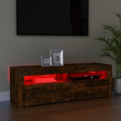 SZAFKA POD TV Z OŚWIETLENIEM LED PRZYDYMIONY DĄB 120X35X40CM