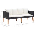 2-OSOBOWA SOFA OGRODOWA Z PODUSZKAMI RATTAN PE CZARNY
