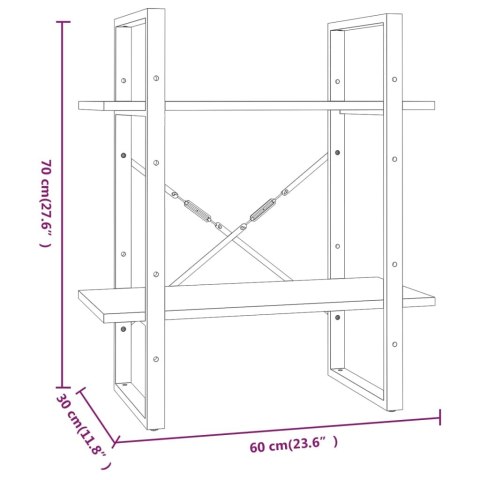REGAŁ NA KSIĄŻKI Z 2 PÓŁKAMI SZARY DĄB SO60X30X70CM