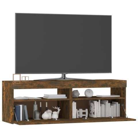SZAFKA POD TV Z OŚWIETLENIEM LED PRZYDYMIONY DĄB 120X35X40CM