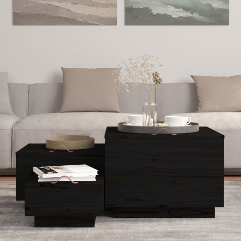 SKRZYNIE Z POKRYWAMI 3 SZT. CZARNE DREWNO SOSNOWE