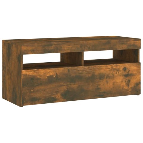 SZAFKA POD TV Z OŚWIETLENIEM LED PRZYDYMIONY DĄB 90X35X40CM