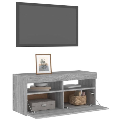 SZAFKA POD TV Z OŚWIETLENIEM LED SZARY DĄB SONOMA 90X35X40CM