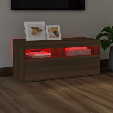 SZAFKA POD TV Z OŚWIETLENIEM LED BRĄZOWY DĄB 90X35X40CM