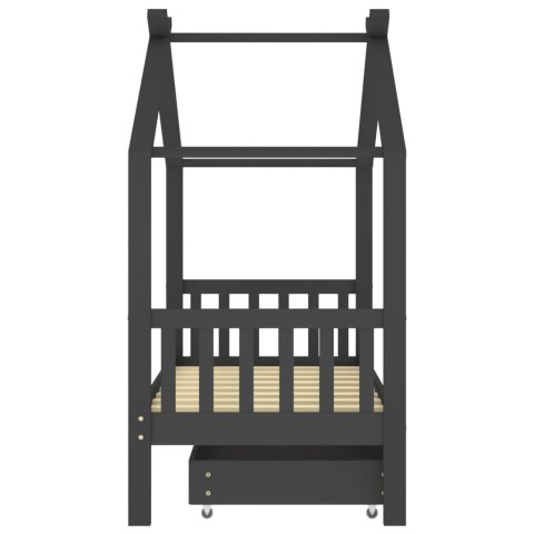 ŁÓŻKO DZIECIĘCE Z SZUFLADĄ CIEMNOSZARE SOSNA 80X160CM