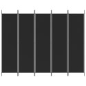 PARAWAN POKOJOWY 5-PANELOWY CZARNY 250X200CM TKANINA
