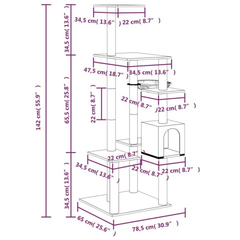 DRAPAK DLA KOTA Z SIZALOWYMI SŁUPKAMI CIEMNOSZARY 142CM