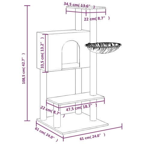 DRAPAK DLA KOTA Z SIZALOWYMI SŁUPKAMI KREMOWY 108,5CM