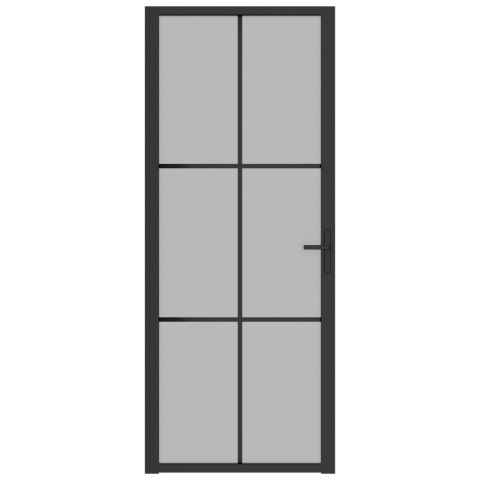 DRZWI WEWNĘTRZNE 83X2015CM CZARNE MATOWE SZKŁO I ALUMINIUM