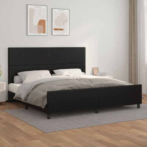 RAMA ŁÓŻKA Z ZAGŁÓWKIEM CZARNE 200X200CM SKÓRA